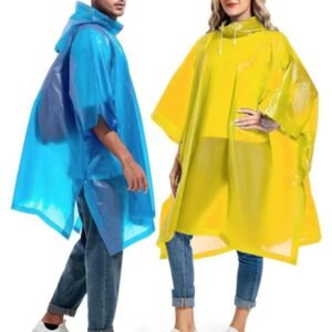Rain Ponchos For Adults Reusable – Raincoats Survival Emergency Heavy Duty Rain Coat With Drawstring Hood (Random Colors)