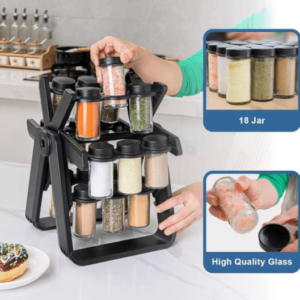 Rotating Spice Rack With 18Pcs Jar Kitchen Shelf