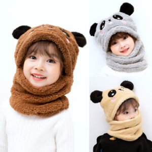 Beanie Wool Cap With Neck Warmer Attached Kids Wool Cap Cartoon Panda Baby (Random Color)