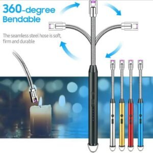Arc Lighter With USB Charging,flame-less Windproof, LED Battery Display, Safety Switch | Rotate 360 Degrees, For Aromatherapy (Random Colors)